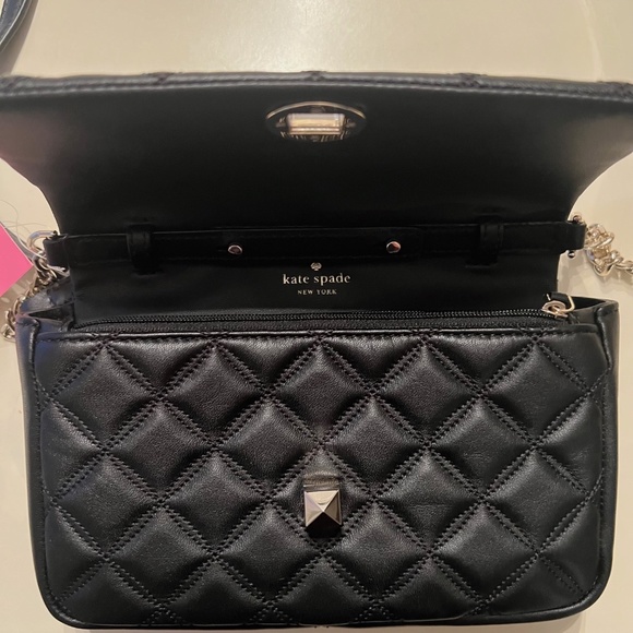 KATE SPADE Black Flap Small Leather Crossbody Black Quilted Bag - Picture 8 of 8